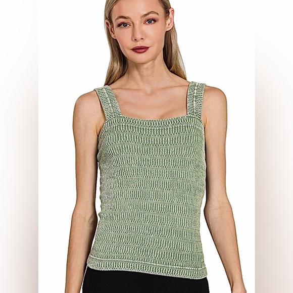 Zenana Outfitters Tops - 😉 👀 Zenana Seamless Winkle Stone Washed Tank Top - Lt. Olive